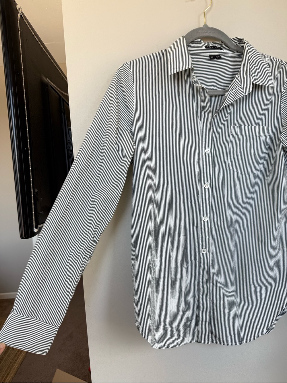 Theory Gray White Striped Button Down Shirt Size M - Picture 4 of 5
